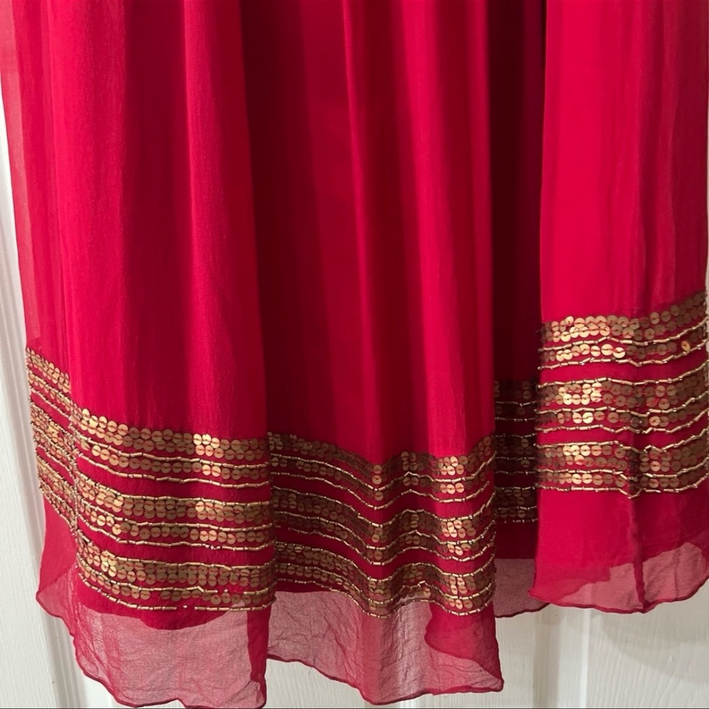 Adrianna Papell MAXI Red Evening Dress with Gold Details - Picture 7 of 13